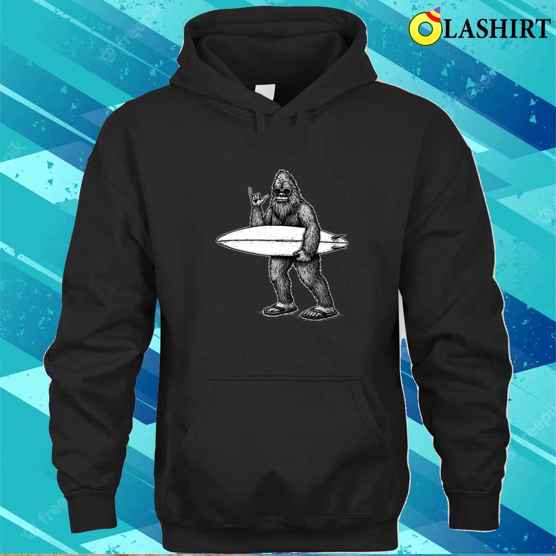Funny Bigfoot Surfer Shirt, Sasquatch Surfershirt Unisex Hoodie