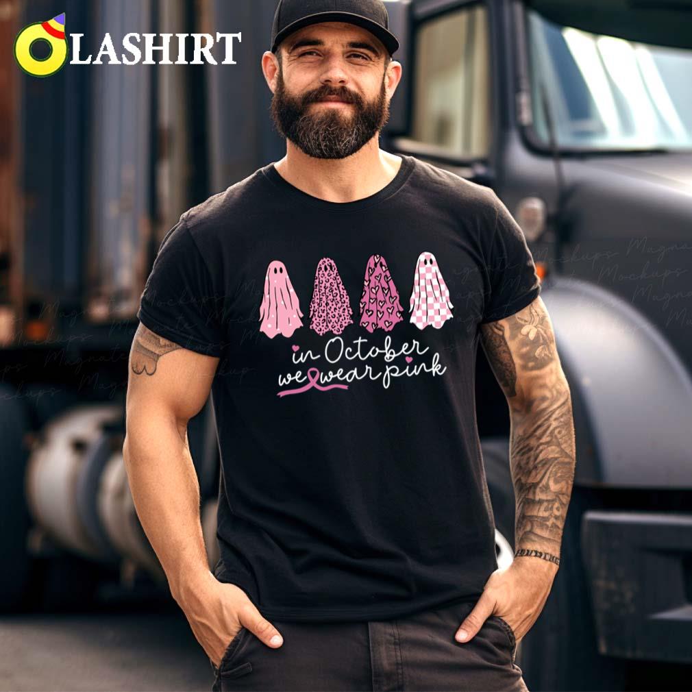 In October We Wear Pink Breast Cancer Awareness Halloween T-shirt Best Sale