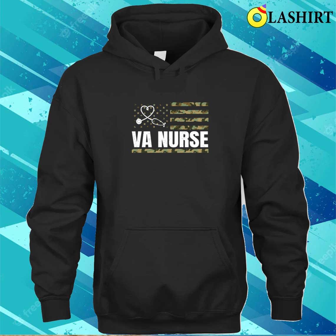 Va Nurse Camouflage American Flag Proud Usa Patriotic Nurse T-shirt Unisex Hoodie