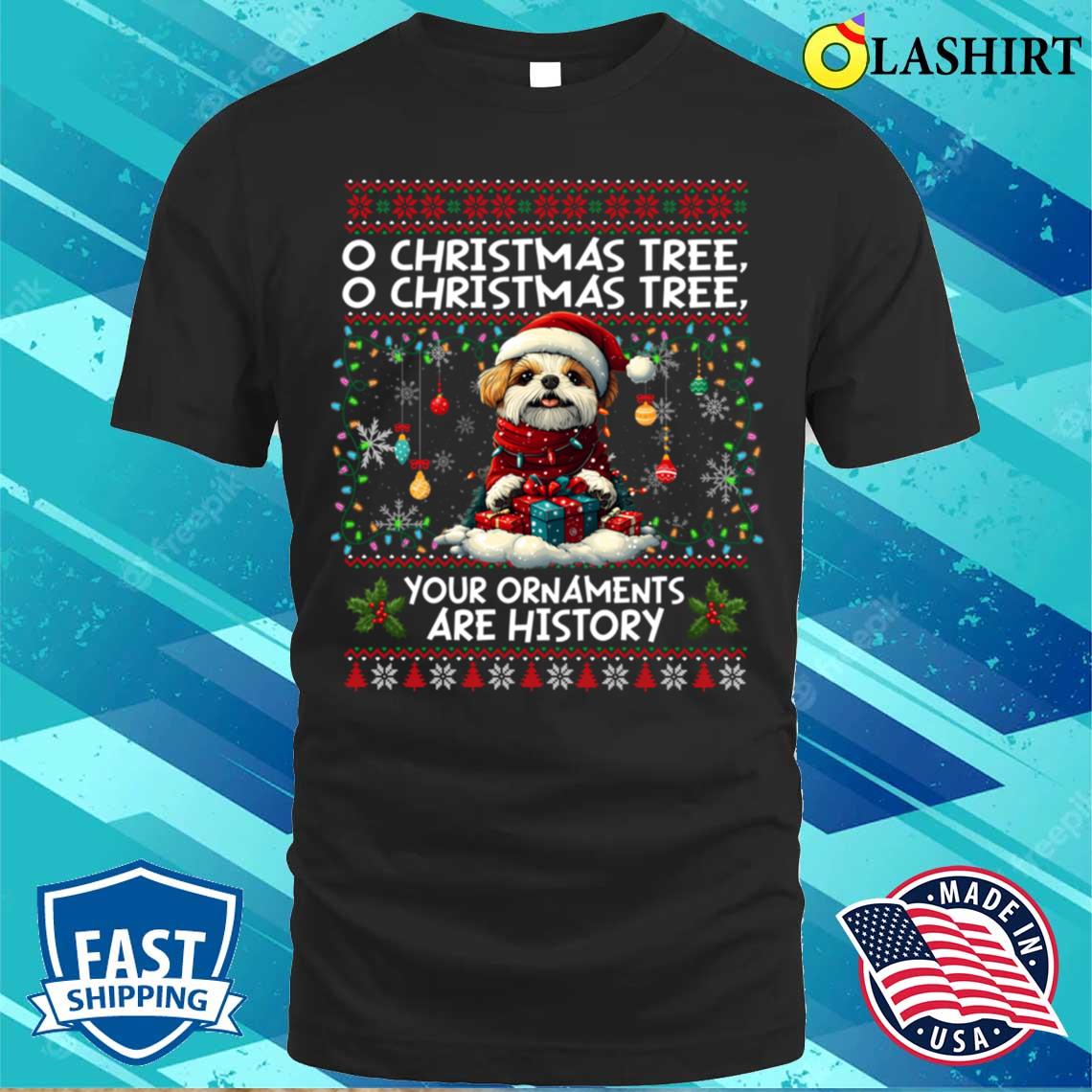 Shih Tzu Tree Lights Decorations Dog T-shirt