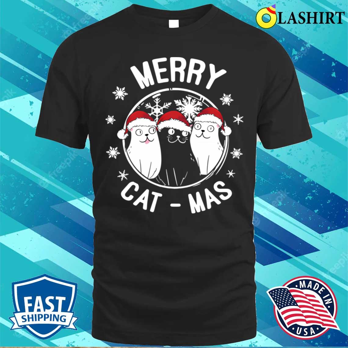 Cat With Santa Hat X-mas Vacation Cats Merry Cat-mas T-shirt