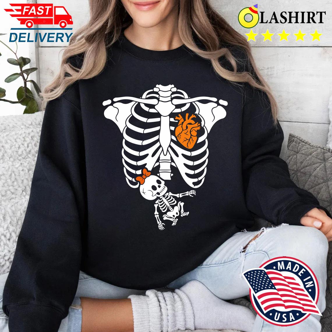 Baby Shower Skeleton Halloween Pregnancy Announcement Cute T-shirt Sweater Shirt