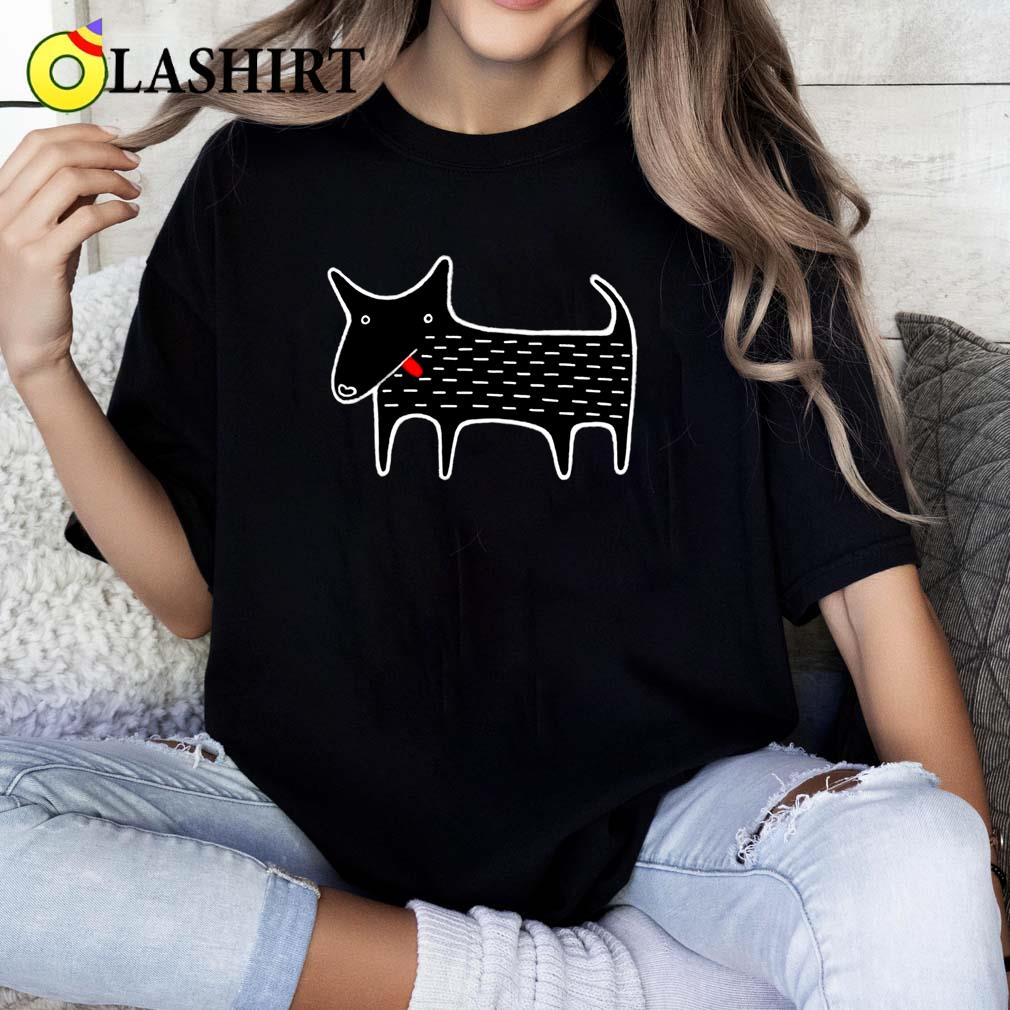 Black Dog Kawaii Folk Art Animal Graphic Tee Classic Shirt