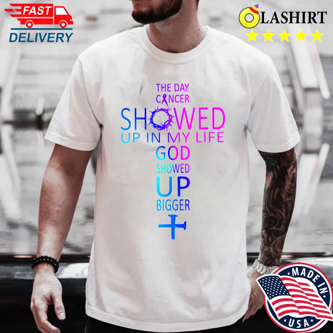Cancer Faith Shirt - God Showed Up Bigger T-shirt Best Sale
