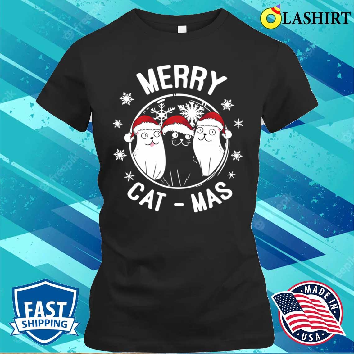 Cat With Santa Hat X-mas Vacation Cats Merry Cat-mas T-shirt Classic Shirt