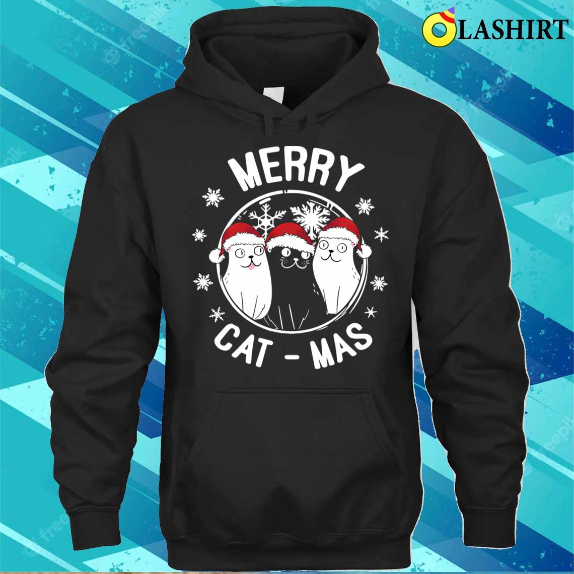 Cat With Santa Hat X-mas Vacation Cats Merry Cat-mas T-shirt Unisex Hoodie