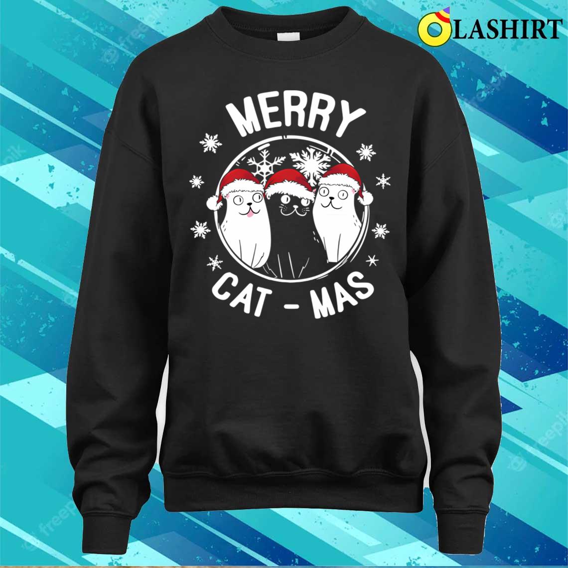 Cat With Santa Hat X-mas Vacation Cats Merry Cat-mas T-shirt Sweater Shirt