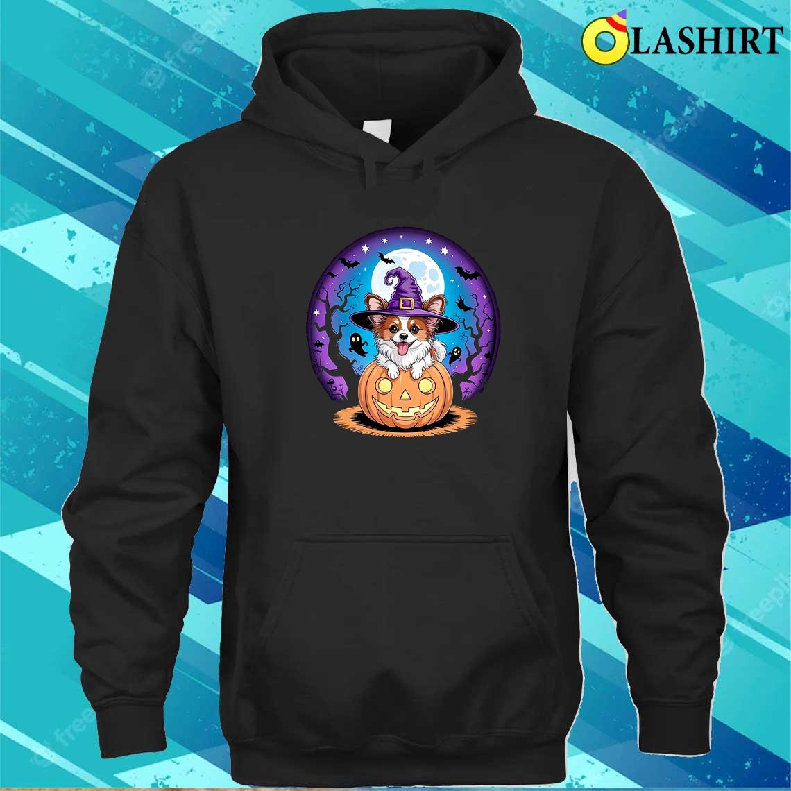 Papillon Halloween Shirt Cute Witch Dog In Pumpkin Tee Unisex Hoodie