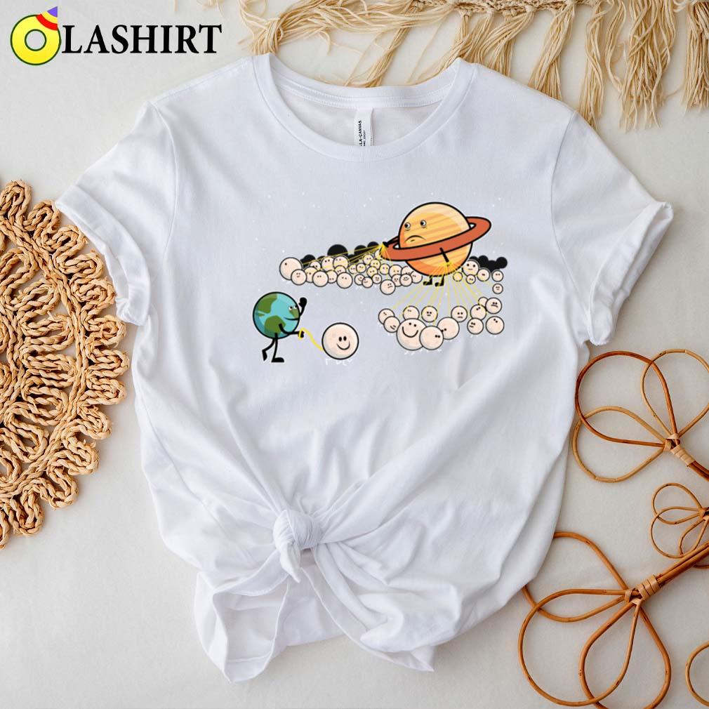Saturn And Earth Walking Their Moons T-shirt Best Sale