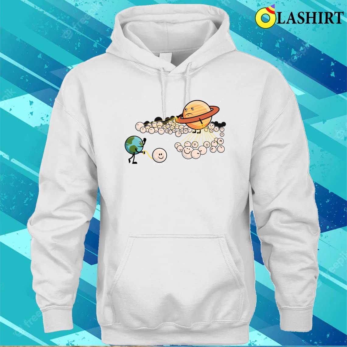 Saturn And Earth Walking Their Moons T-shirt Unisex Hoodie