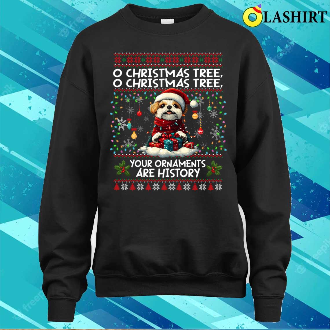 Shih Tzu Tree Lights Decorations Dog T-shirt Sweater Shirt