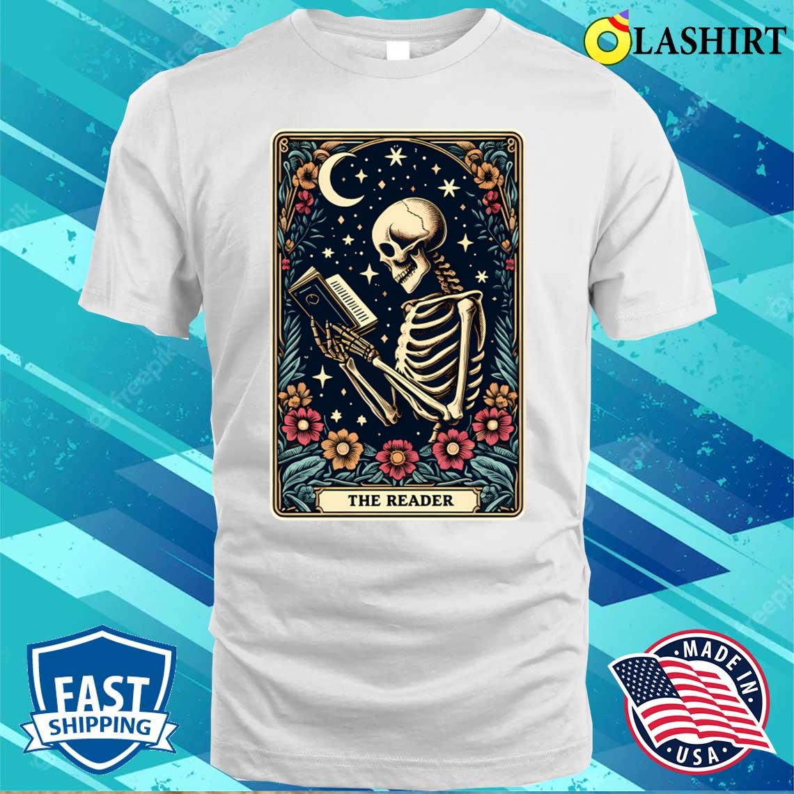 The Reader Tarot Card Skeleton Reading Book Bookworm Bookish T-shirt Classic Shirt