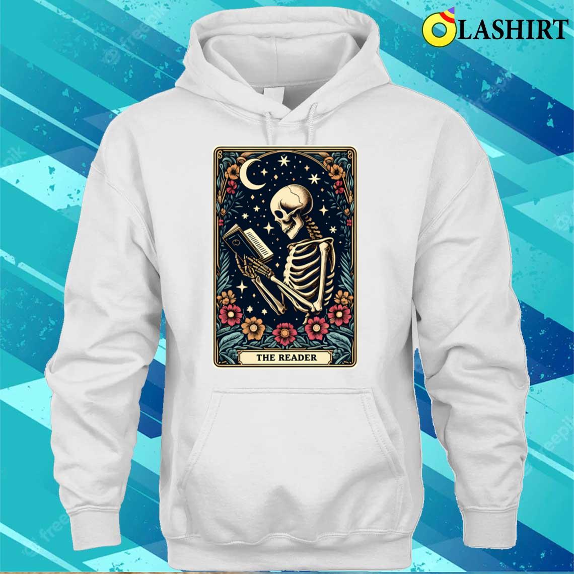 The Reader Tarot Card Skeleton Reading Book Bookworm Bookish T-shirt Unisex Hoodie