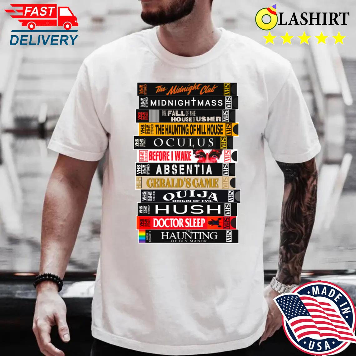 Mike Flanagan Vhs Horror Movie Stack T-shirt