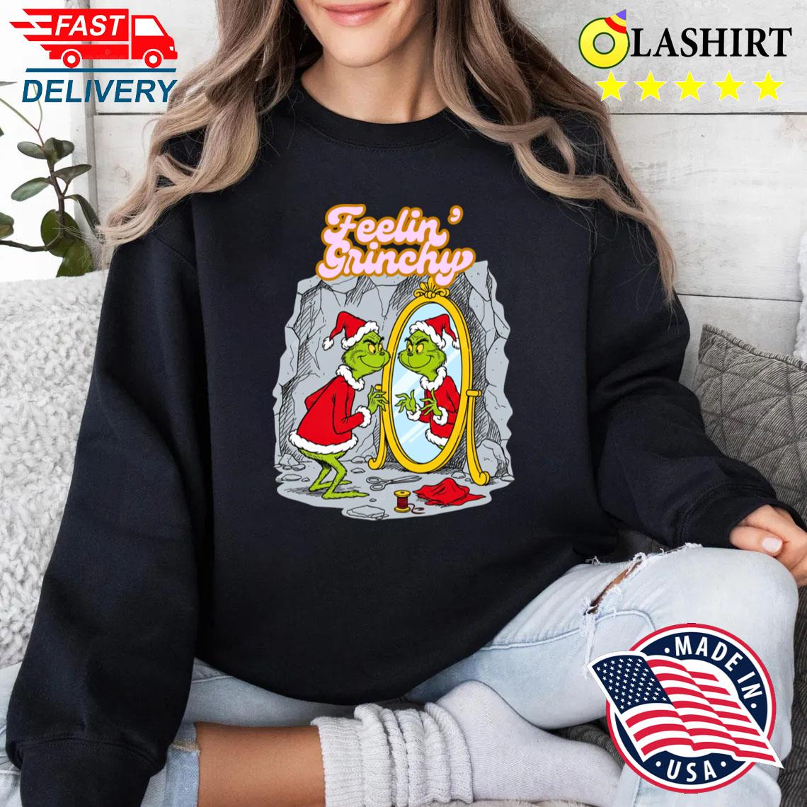 Feelin Grinchy Funny Christmas Mirror Reflection Holiday T-shirt Sweater Shirt