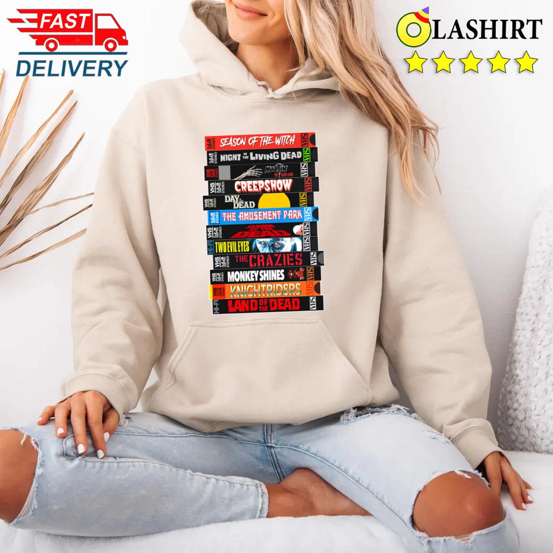 George A Romero Vhs Horror Movie Stack T-shirt Unisex Hoodie