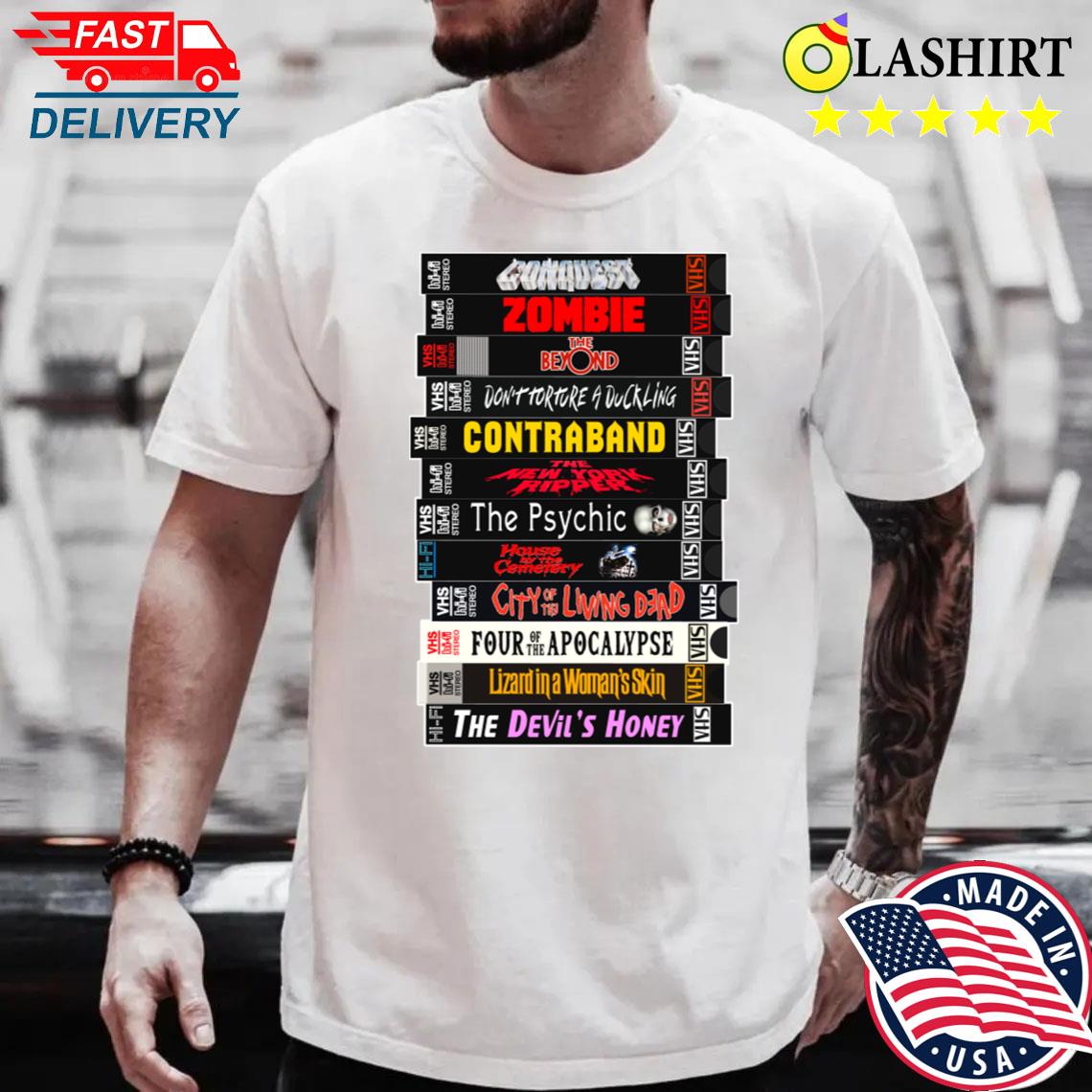 Lucio Fulci Vhs Movie Stack T-shirt Best Sale