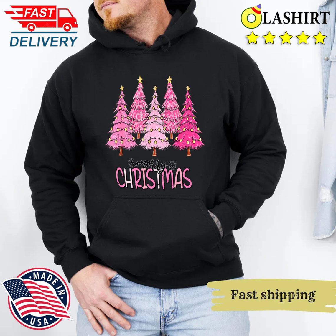 Pink Merry Christmas Tree T-shirt Unisex Hoodie