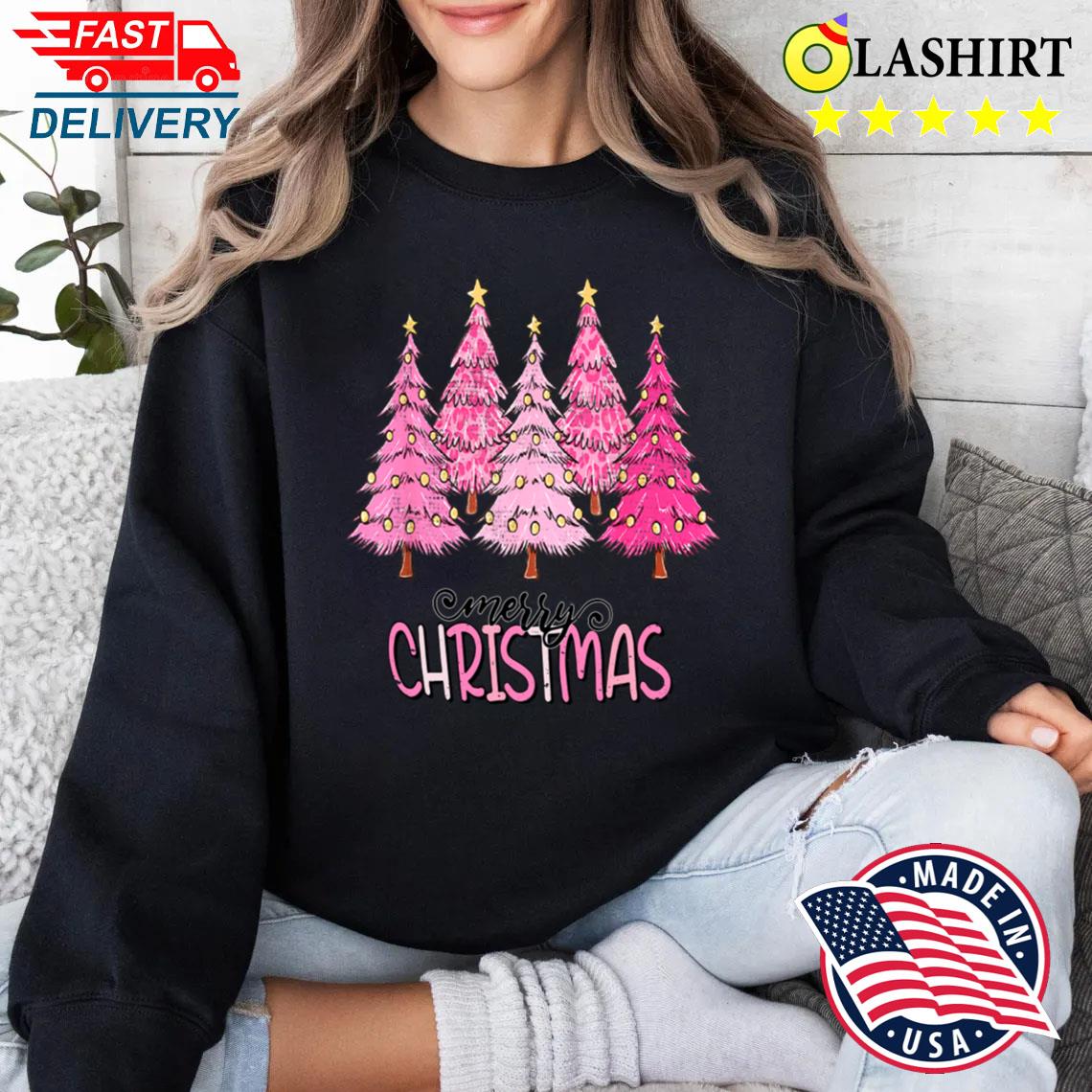 Pink Merry Christmas Tree T-shirt Sweater Shirt