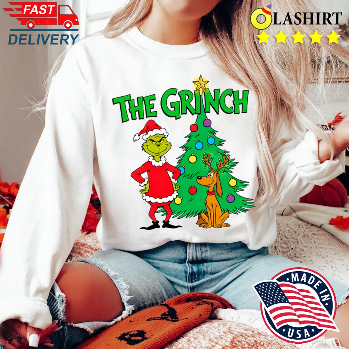 The Grinch And Max By Christmas Tree Holiday T-shirt Sweater Shirt The Grinch And Max By Christmas Tree Holiday T-shirt Sweater Shirt