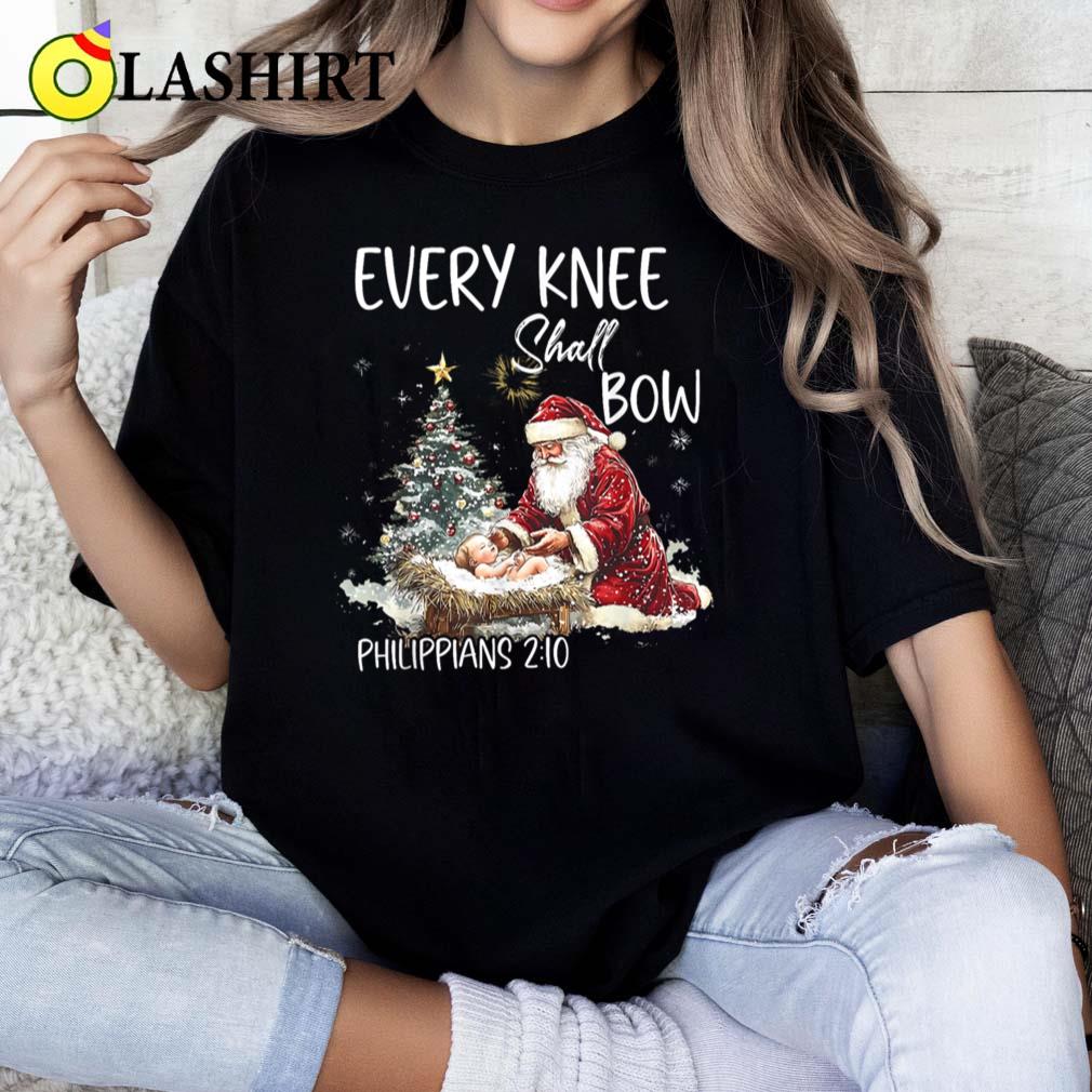 Vintage Every Knee Shall Bow Santa Clause Religious Xmas T-shirt Classic Shirt