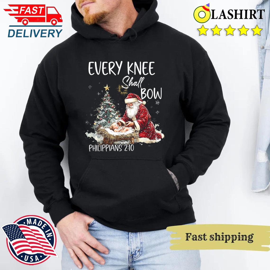 Vintage Every Knee Shall Bow Santa Clause Religious Xmas T-shirt Unisex Hoodie