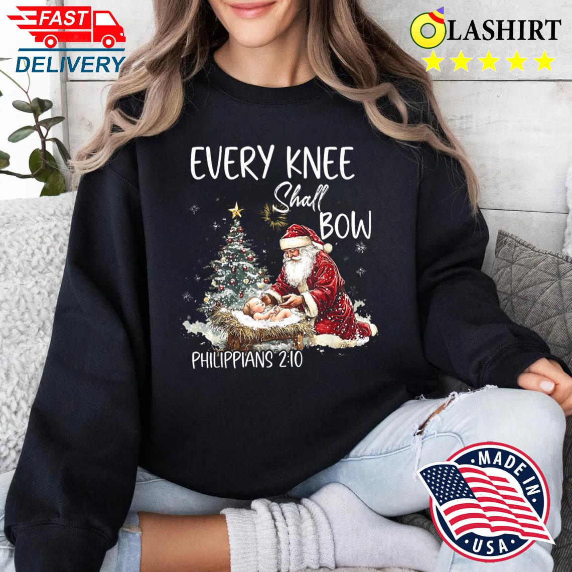 Vintage Every Knee Shall Bow Santa Clause Religious Xmas T-shirt Sweater Shirt