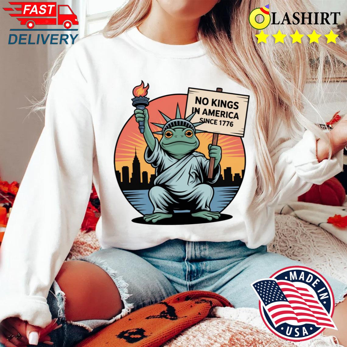 Vintage No Kings In America Portland Frog Protest Statue Of Liberty Frogtifa Anti Fascist T-shirt Sweater Shirt