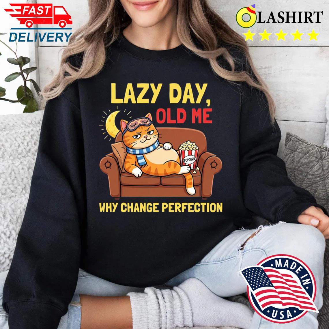 Lazy Cat Why Change Perfection Funny Cartoon For Cat Lover T-shirt Sweater Shirt